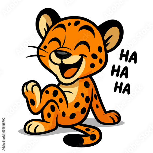 Cartoon leopard cub laughing with joy in a playful pose