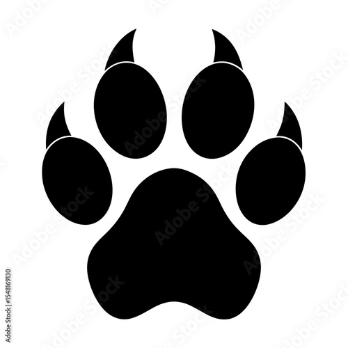 Silhouette of an animal paw print isolated on white background
