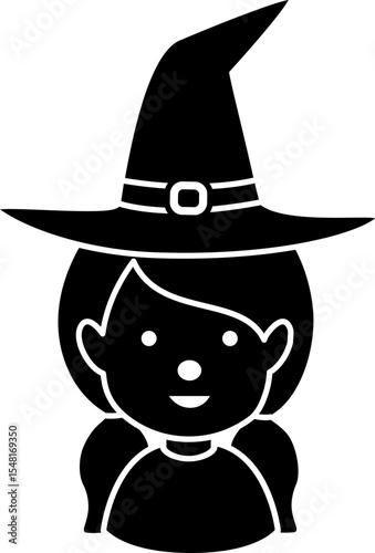 Halloween witch face silhouette design isolated. 
Young cute Halloween witch cosplay avatar profile silhouette.
Transparent background. SVG file.