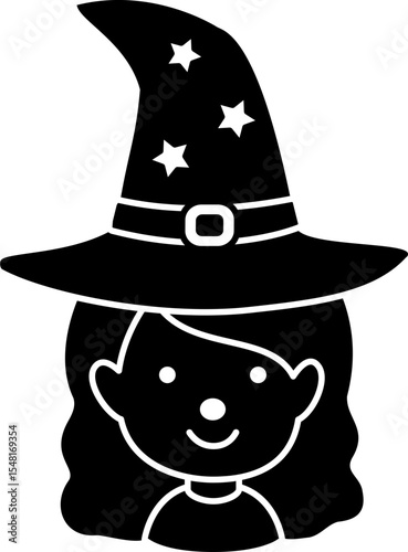 Halloween witch face silhouette design isolated. 
Young cute Halloween witch cosplay avatar profile silhouette.
Transparent background. SVG file.