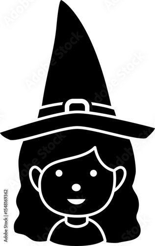 Halloween witch face silhouette design isolated. 
Young cute Halloween witch cosplay avatar profile silhouette.
Transparent background. SVG file.