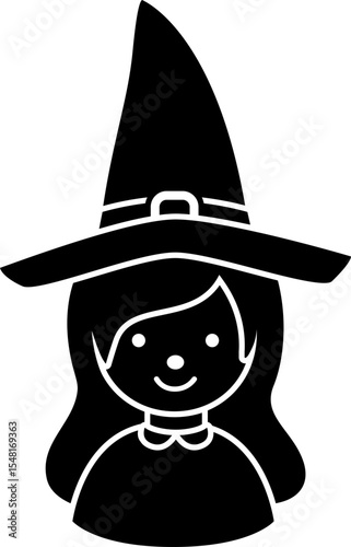 Halloween witch face silhouette design isolated. 
Young cute Halloween witch cosplay avatar profile silhouette.
Transparent background. SVG file.