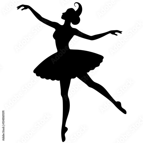 Silhouette of a ballerina in a graceful pose, isolated on white background