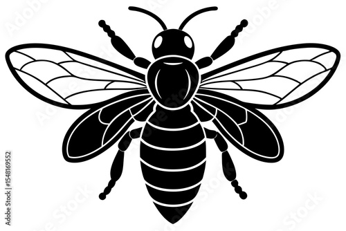 A black bee silhouette isolated on white background