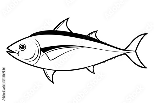 Line art drawing of a tuna fish isolated on white background