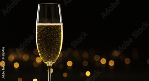 Sparkling Champagne Flute against Festive Bokeh Lights Elegant New Year s Celebration Drink