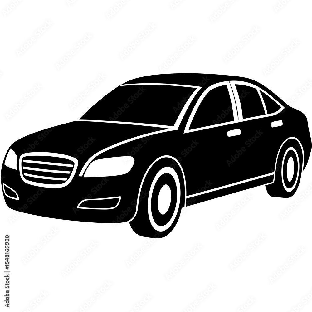 Obraz premium Isolated black modern sedan silhouette on white background