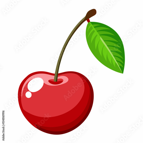 Ripe red cherry with leaf isolated on white background