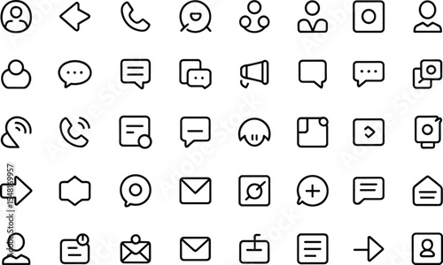 Black and White Communication Icon Set User Interface Design Elements Arrows Messages Contacts