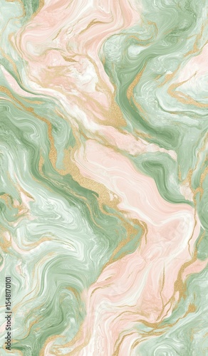 A pattern featuring soft, swirling marble textures in pastel shades like blush pink and mint green, interspersed with gold veins for a touch of luxury