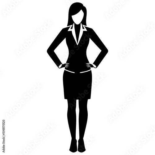 Full length silhouette of a businesswoman in a suit isolated on white background