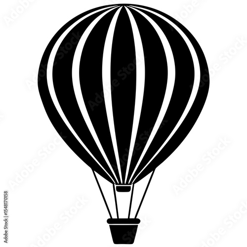 Isolated black silhouette of a hot air balloon on white background