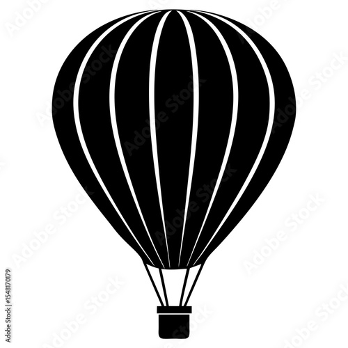 Isolated black silhouette of a hot air balloon on white background