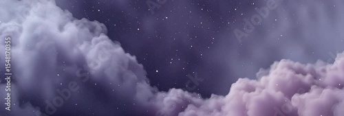 Dreamy night sky filled with fluffy purple and cream clouds under a blanket of glowing stars