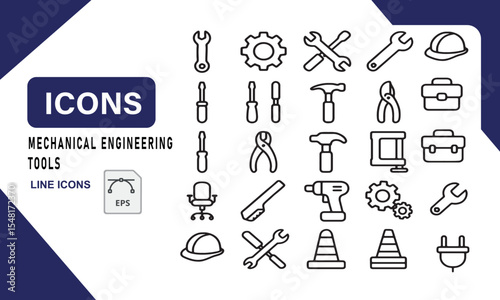Mechanical Engineering Tools A Comprehensive Set of Line Icons for Design Projects