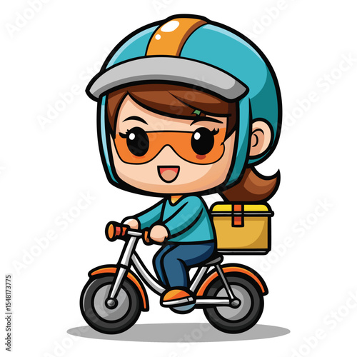 Cartoon delivery person on a bicycle