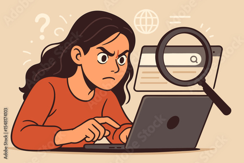 Wallpaper Mural Woman Browsing the Web for Information, Digital Search, Online Research, and Problem Solving, Vector Cartoon Illustration Torontodigital.ca