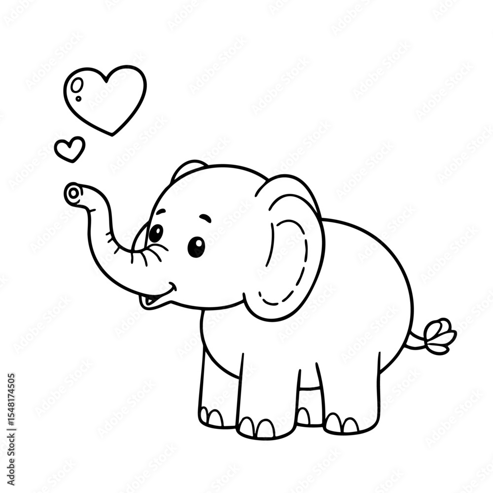Fototapeta premium Adorable, simple outline of a baby elephant coloring page for kids. Perfect for toddlers and preschoolers to enjoy fun, easy coloring while improving motor skills and creativity.