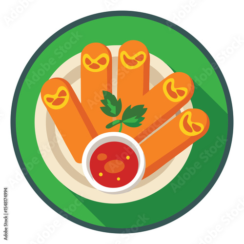 Icon-style vector of mozzarella sticks with marinara sauce