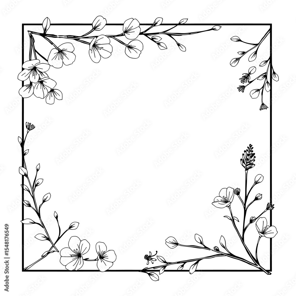 Obraz premium Line Art Eucalyptus and Herb Botanical Frame