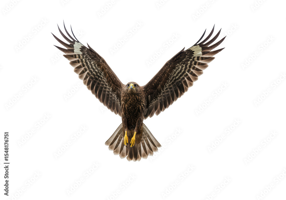 Obraz premium Isolated Majestic Hawk Flying Wide Wings Open Skyward