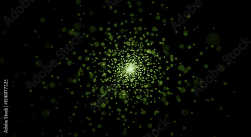 Radiant Burst Of Luminous Green Particles On A Deep Black Backdrop