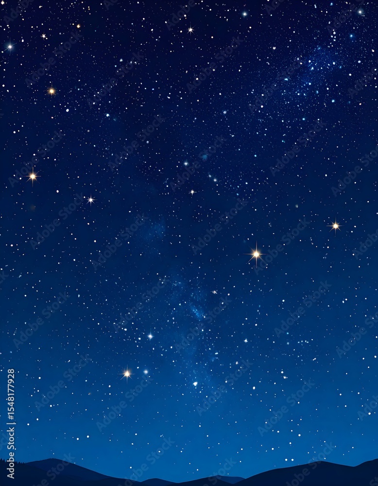 Fototapeta premium Starry Night Sky with Mountain Silhouette and Glimmering Constellations