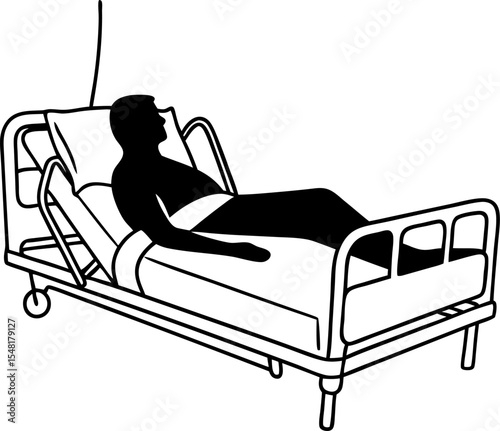 Patient lying on hospital bed silhouette"