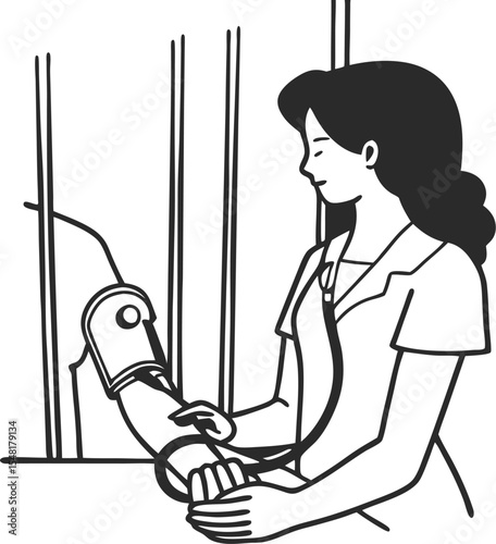"Nurse taking blood pressure silhouette"