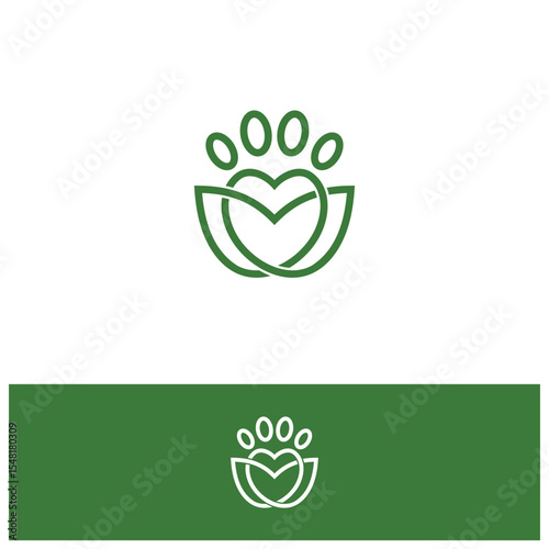 Outline style Paws love with leaf modern logo icon design