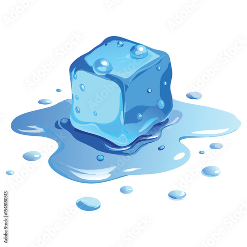 Isolated melting cube illustration for summer drinks and cold beverages graphic design element usage