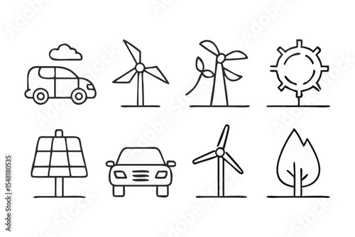 Sustainable Energy and Environment Icons – Flat Vector Outline Design