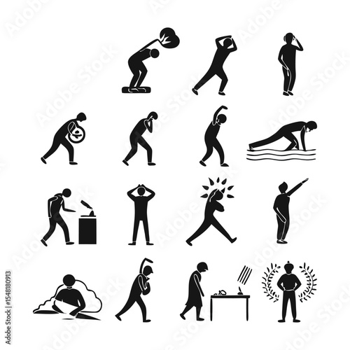 Stress Management and Mental Health Vector Icon Set | Black Silhouette Line Icons | Editable Stroke | Relaxing Activities, Breathing Techniques, Emotional Balance, Self-Care and Wellness Tools