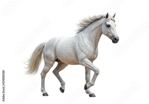 Isolated Majestic White Horse with Flowing Mane