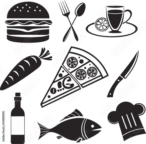 food cooking kitchen tools and meal icon set pack