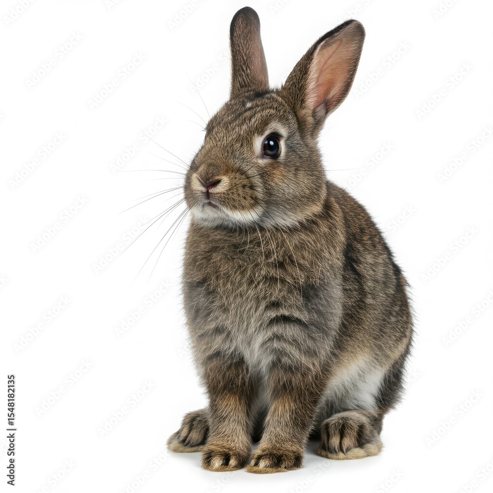 Fototapeta premium Cute brown rabbit sitting upright, showcasing its soft fur and large ears, in a neutral setting, highlighting the charm and personality of this adorable animal