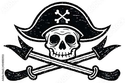 Jolly Roger flag featuring a vintage pirate skull and crossbones vector illustration, a symbol of danger and death