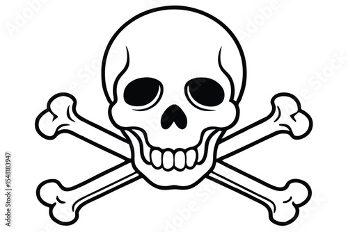 A classic pirate Jolly Roger flag with a skull and crossbones is a universal symbol of danger, poison, and death