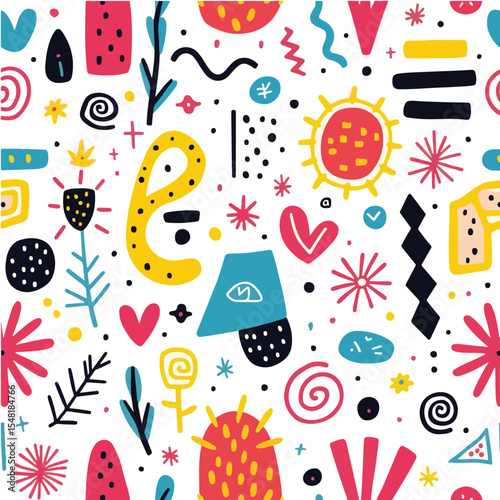 Memphis geometric seamless pattern. 
