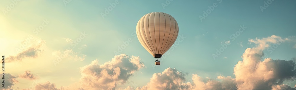 Obraz premium A serene hot air balloon against a pastel sky filled with fluffy clouds