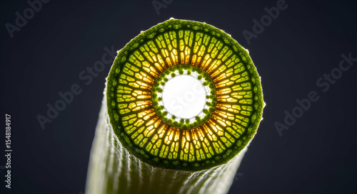 Detailed Cross Section of a Leaf with Complex Cellular Structures