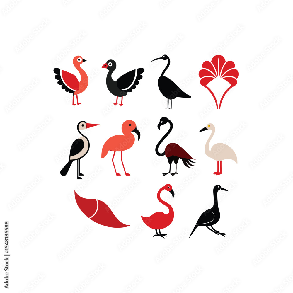 Obraz premium vector illustration of 16 flamingo peacock touc.eps