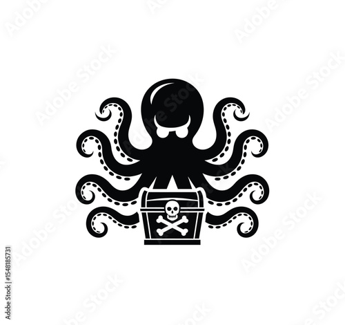 Octopus with chest icon vector in black color with white background.