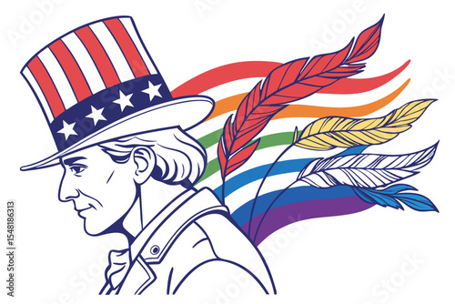 American soldier saluting Uncle Sam hat with flag vector illustration art design