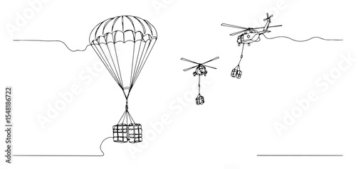 military helicopters delivering supplies – outline war scene