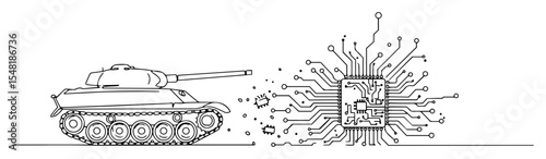 tank attacking ai processor – concept of cyber war and technology conflict