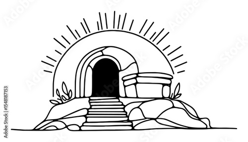 open tomb with light – oneline resurrection symbol