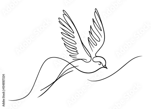 swallow flying over hills – graceful oneline vector