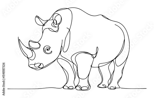 standing rhinoceros – oneline safari animal vector