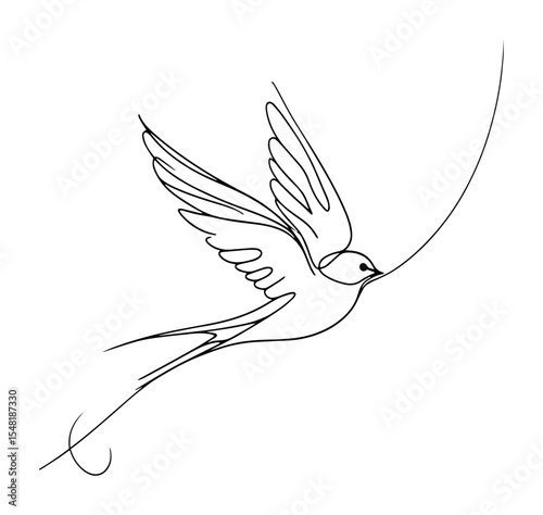 swallow bird with extended wings – monoline flying sketch
